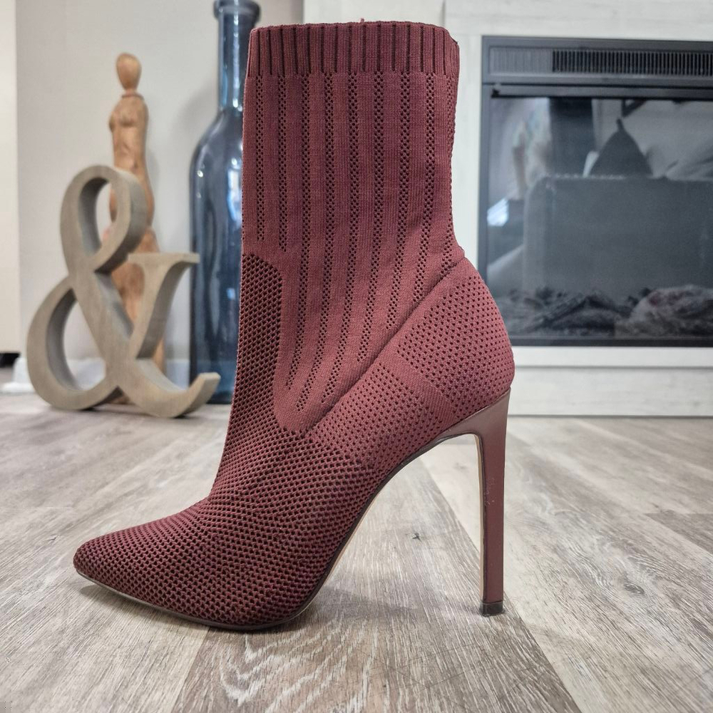 Steve Madden Burgundy Knit Sock Booties Size 7.5 - Picture 5 of 9
